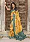 Yellow Latest Fancy Wedding Wear Heavy Cord and Sequins Embroidery Tassels Printed Weaved Silk Saree Collection 13514